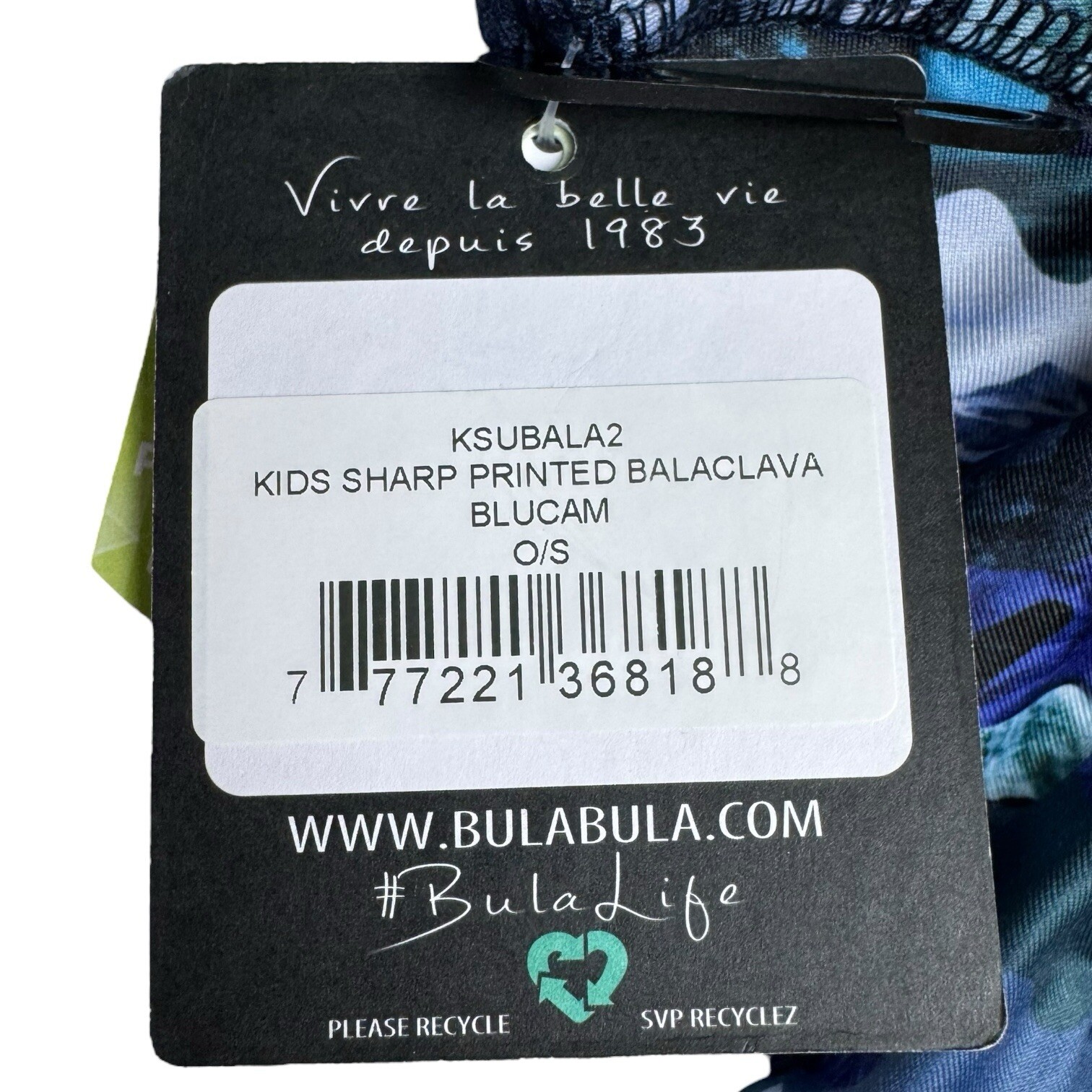 Bula Kids Sharp Print Balaclava Blue Black Camo One Size NWT