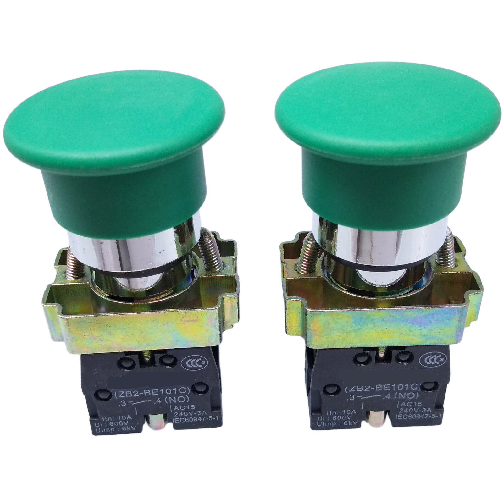 2pcs XB2-BC31C NO Momentary Mushroom Head Push Button Switch Green