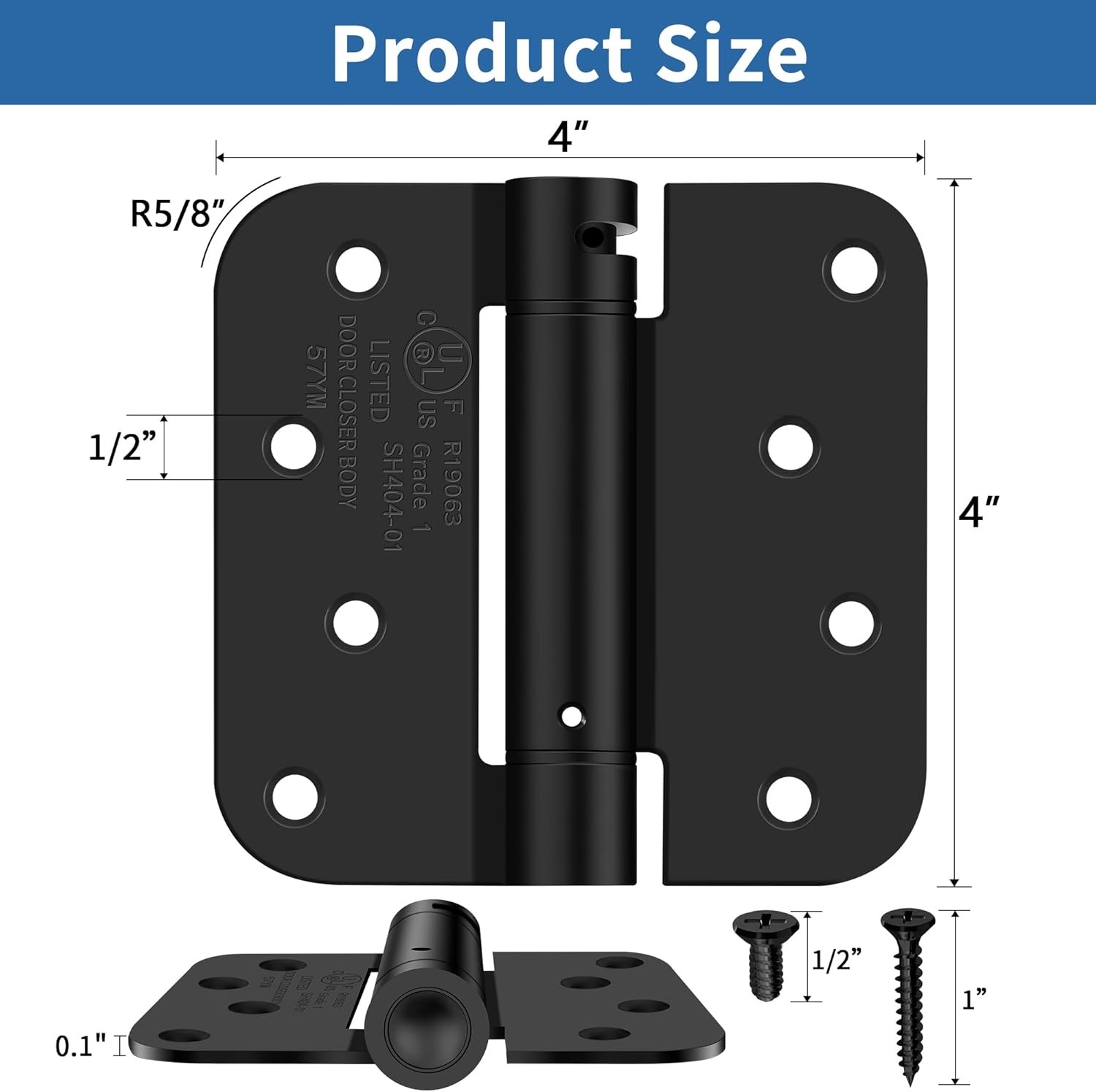 4 Pack 4 Inch Self-Closing Door Hinges with 5/8" Radius Corners (Spring Loaded)