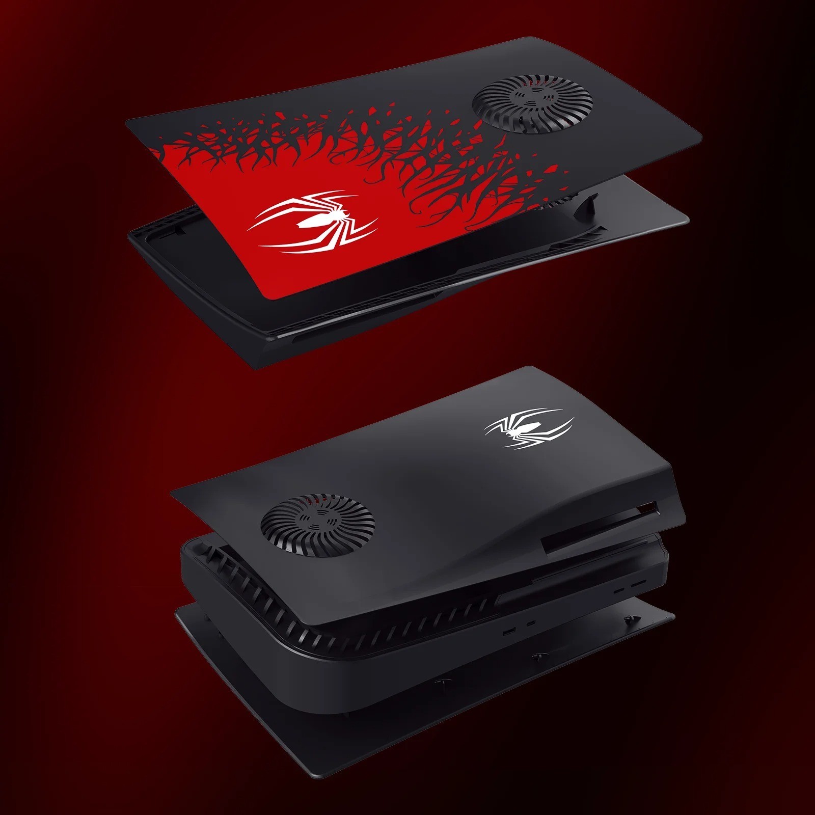 SpiderMan PS5 Vent Plates Covers DISC VERSION Venom PlayStation, Red & Black Set