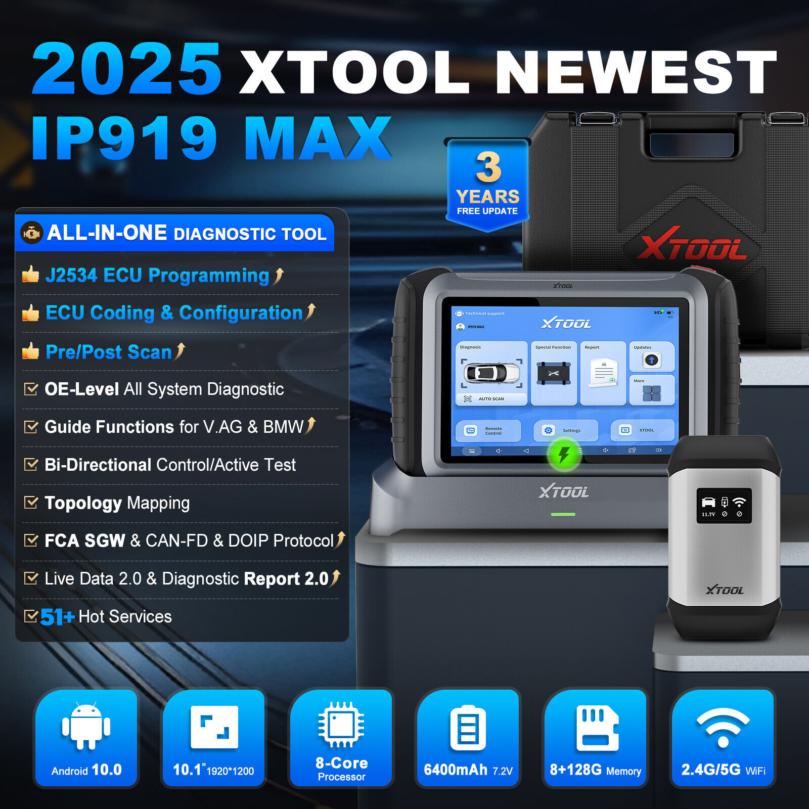 USED XTOOL IP919 MAX J2534 ECU Programming Diagnostic Tool IMMO KEY Programmer