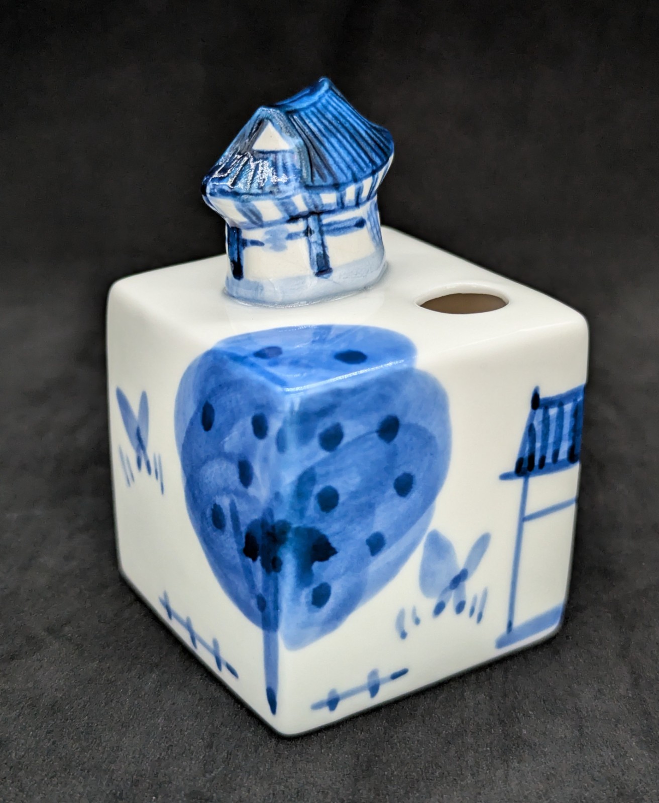 Blue & White Porcelain Hanok Pencil Sharpener, Made in Korea, Unused