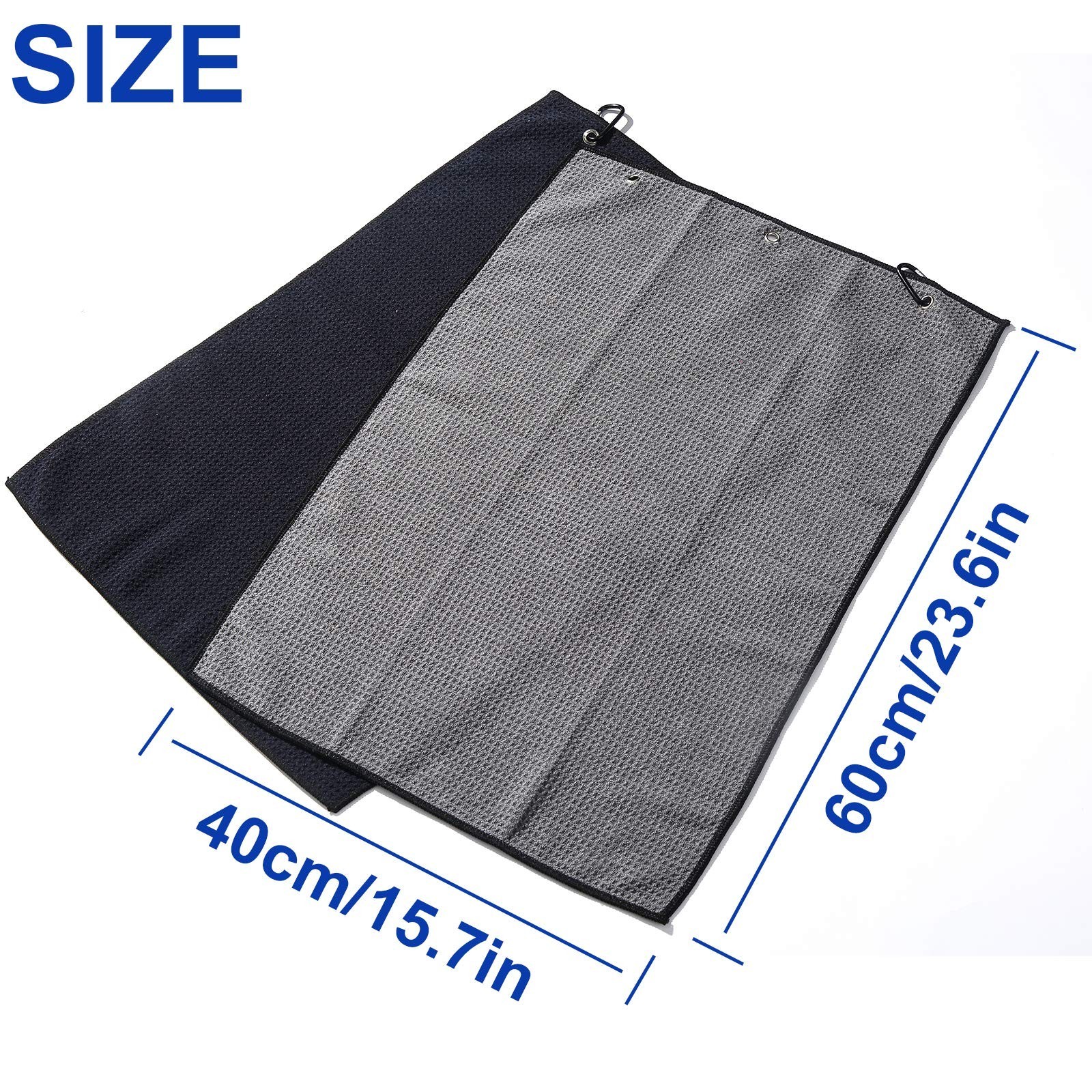 2 Pack 16" x 24" Tri-fold Golf Towel Set, Microfiber Fabric Waffle Pattern To...