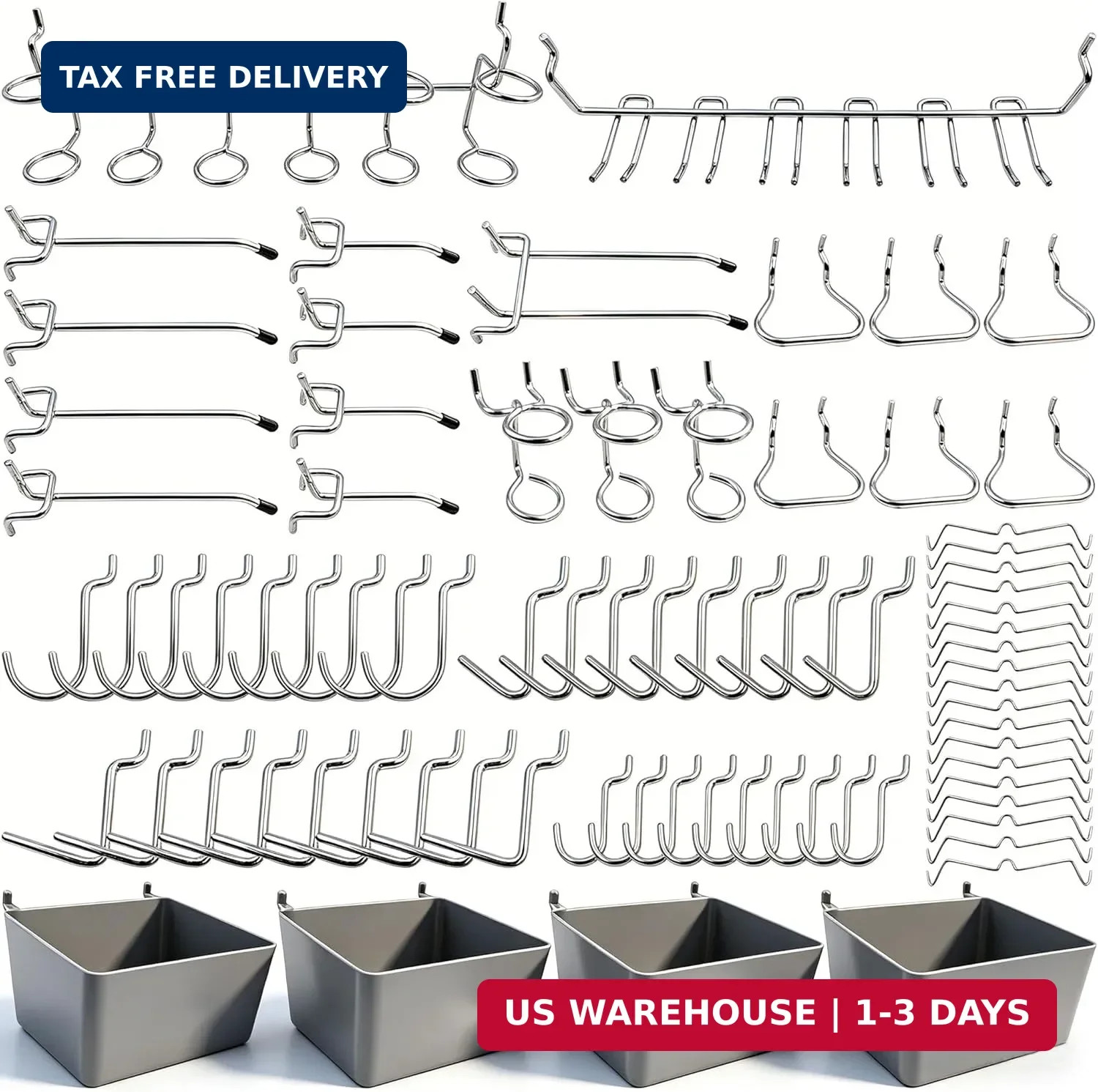 Pegboard Hooks Assortment with Pegboard Bins, Peg Locks, for Organizing