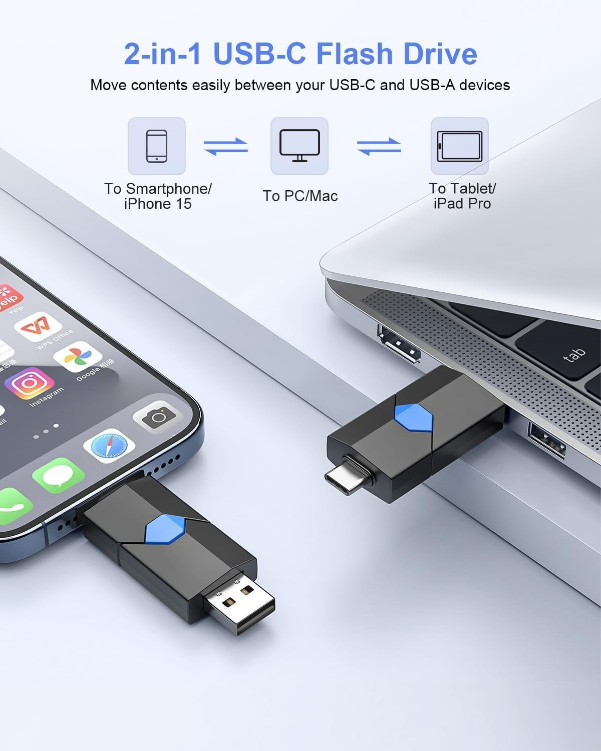 Versatile 64GB Type-C & USB-A Flash Drive: Reliable Dual Connector Memory Stick