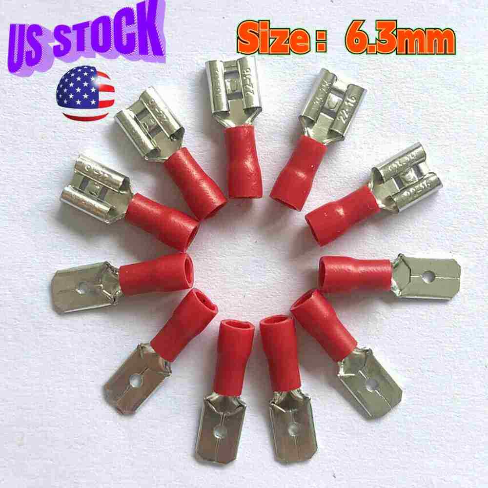 6.3mm Male Female 22-16AWG Wire Insulated Crimp Connector Spade Terminal100-500X