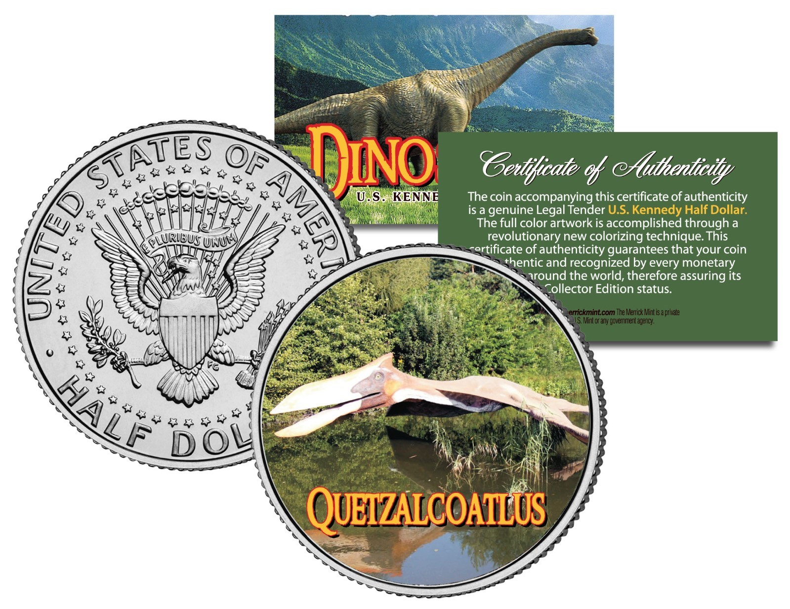 QUETZALCOATLUS Dinosaur Collection JFK Kennedy Half Dollar U.S. Coin with COA