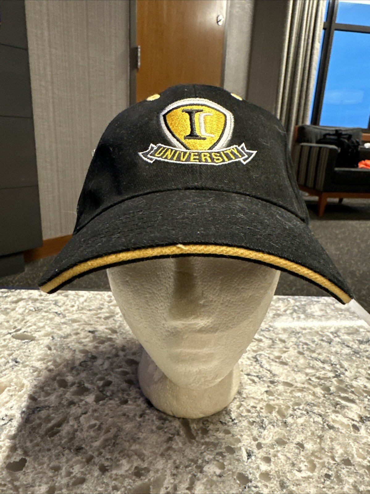IC University Gold and White and Gray Logo on Black Hat Cap NWT Strap Buckle