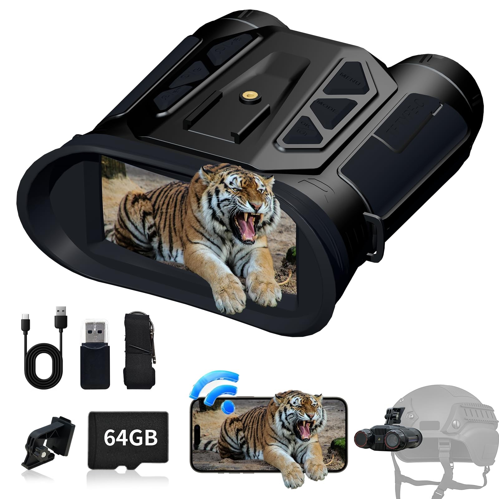 Night Vision Goggles- 4K Night Vision Binoculars for Adults with WiFi, 64GB T...