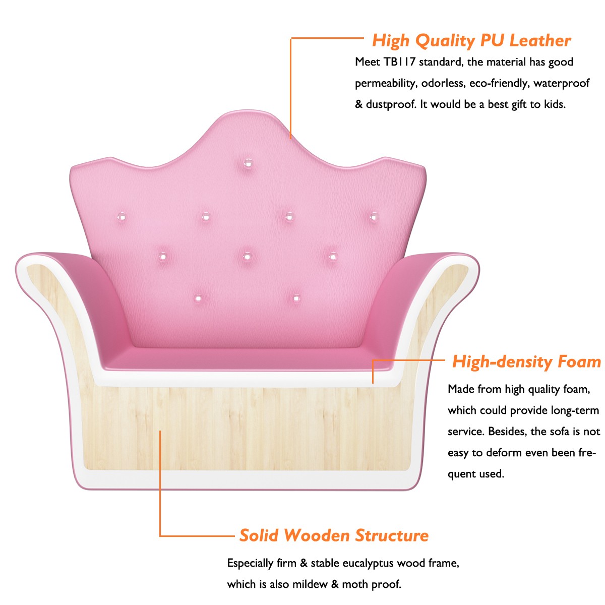 Pink Kids Sofa Armrest Chair Couch w/Ottoman for Children Toddler Christmas Gift