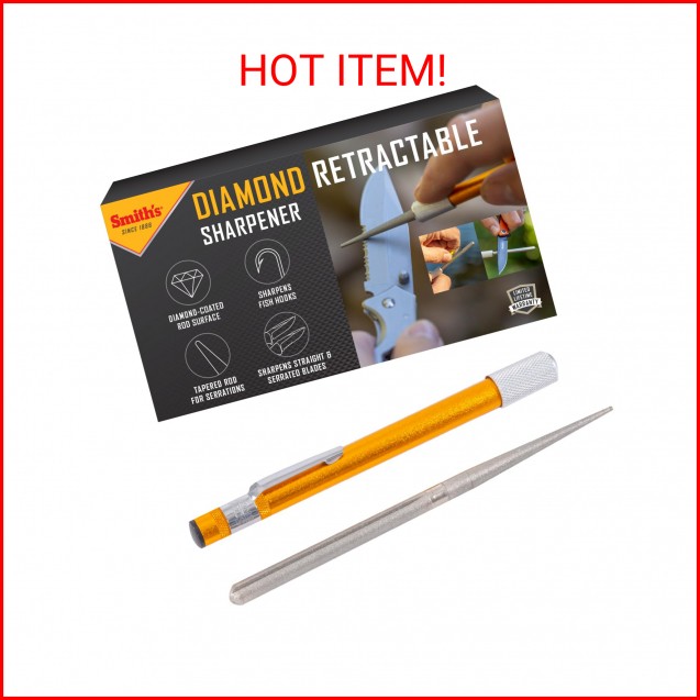 Smith’s 51446 Diamond Retractable Sharpener – Gold – Reversible Rod – Compact –