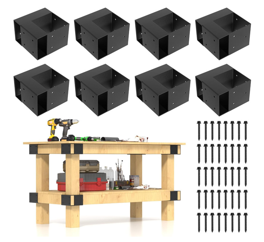 Heavy Duty Workbench Bracket Kit – Set of 4 Steel 3-Way Brackets for 4X4 and 2X4