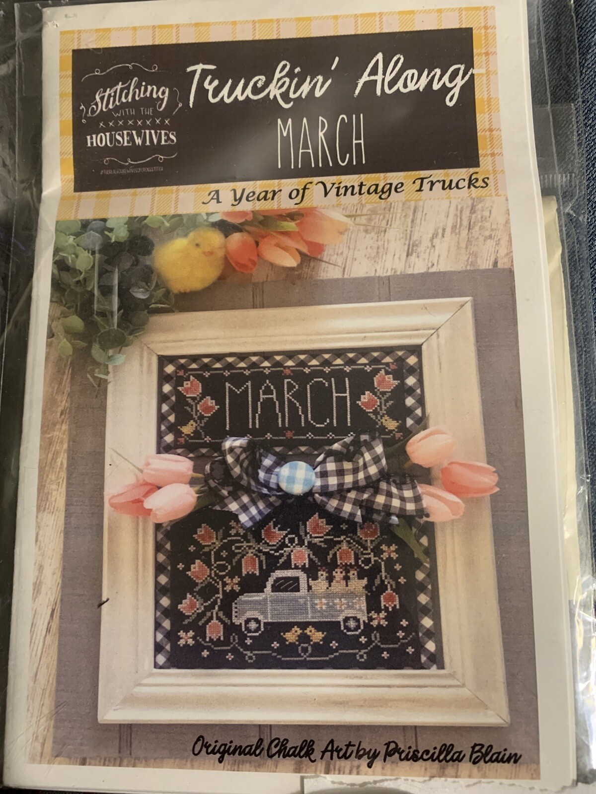 Stitching With The Housewives Cross Stitch Truckin' Along March Pattern &  Aida