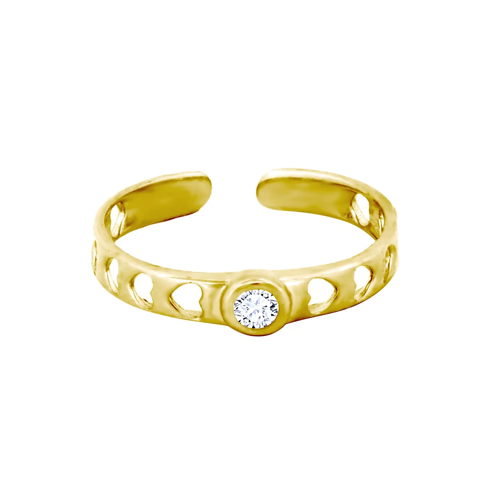 Ladies 14k Yellow Gold Plated Cubic Zirconia Love Hearts Toe Ring