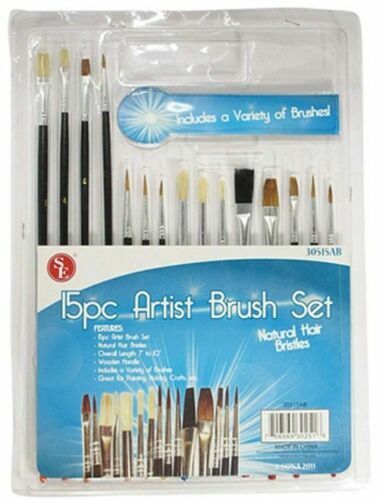 15pc Paint Brush Set Natural Hair Bristles Artist Paint Brush Art Great Price