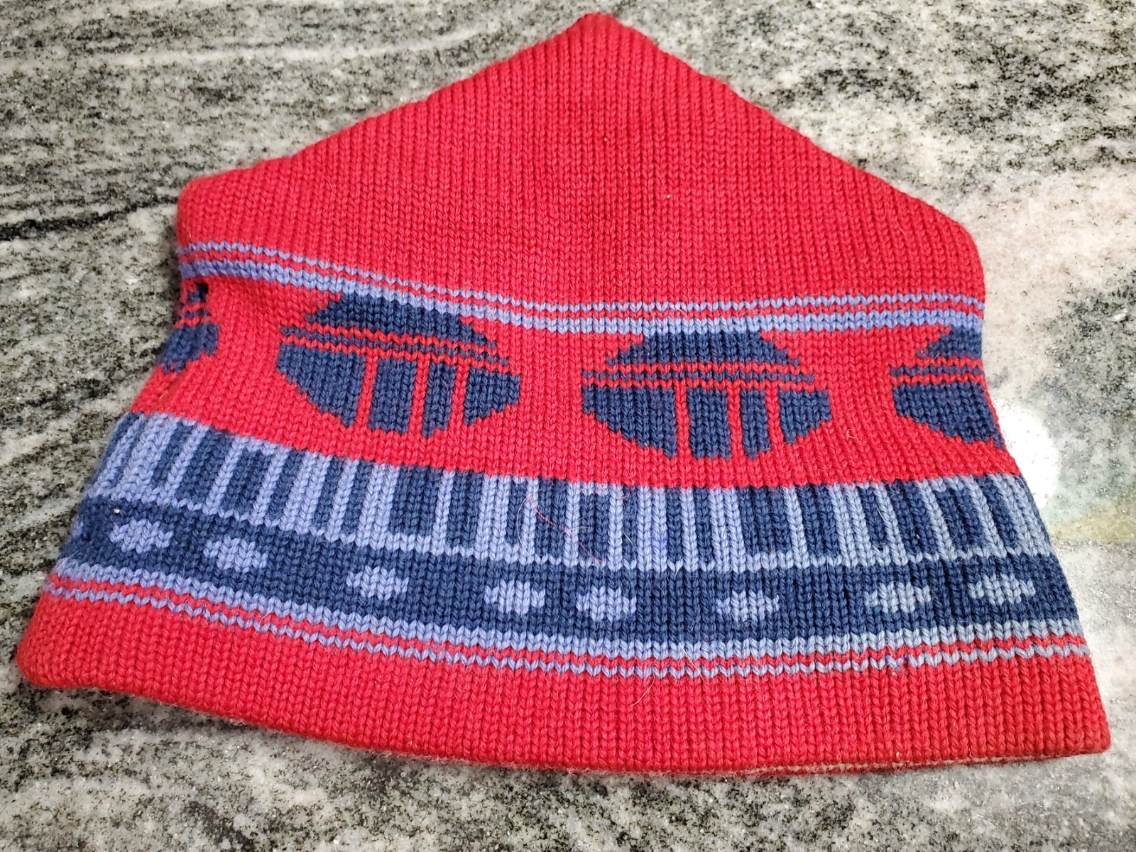 Vtg Winter Ski Hat 100% Wool Summit Toppers Breckenridge USA Beanie Red Blue