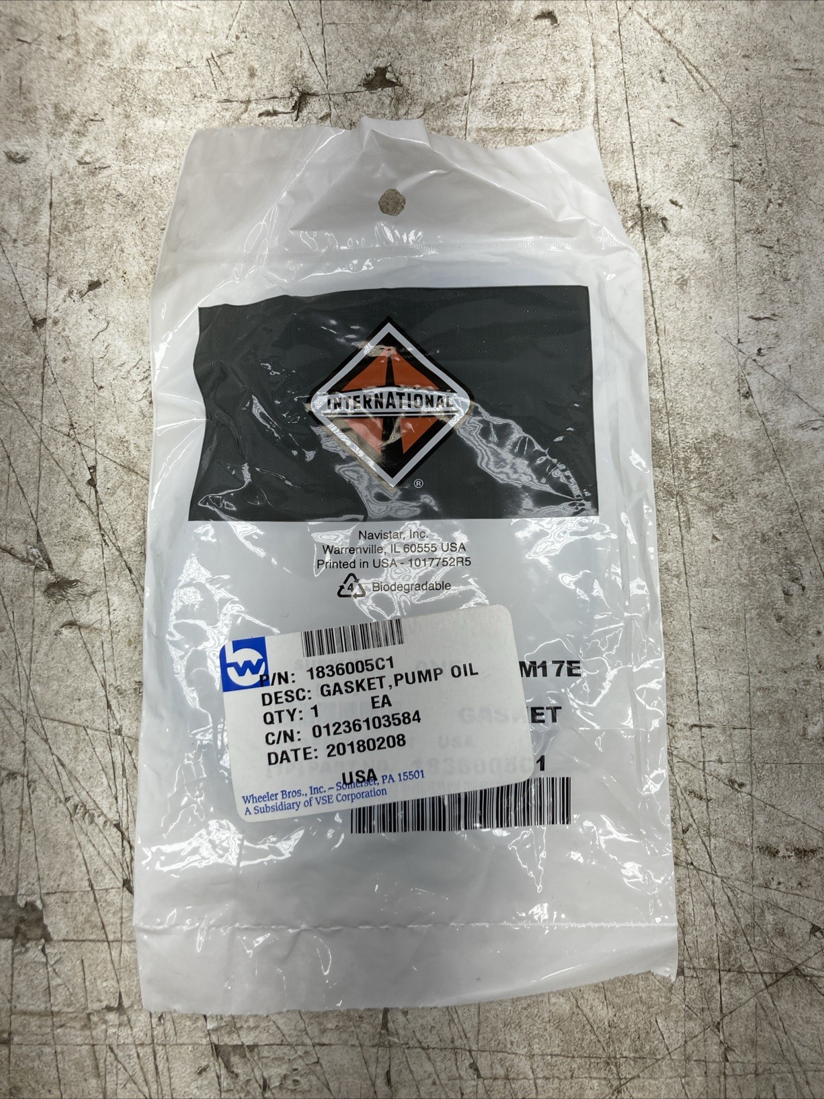 Genuine International Oil Pump Gasket 1836005C1 (New Old Stock)