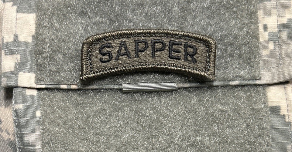 US Army Sapper Tabs (2) w/ Hook BDU OD Green