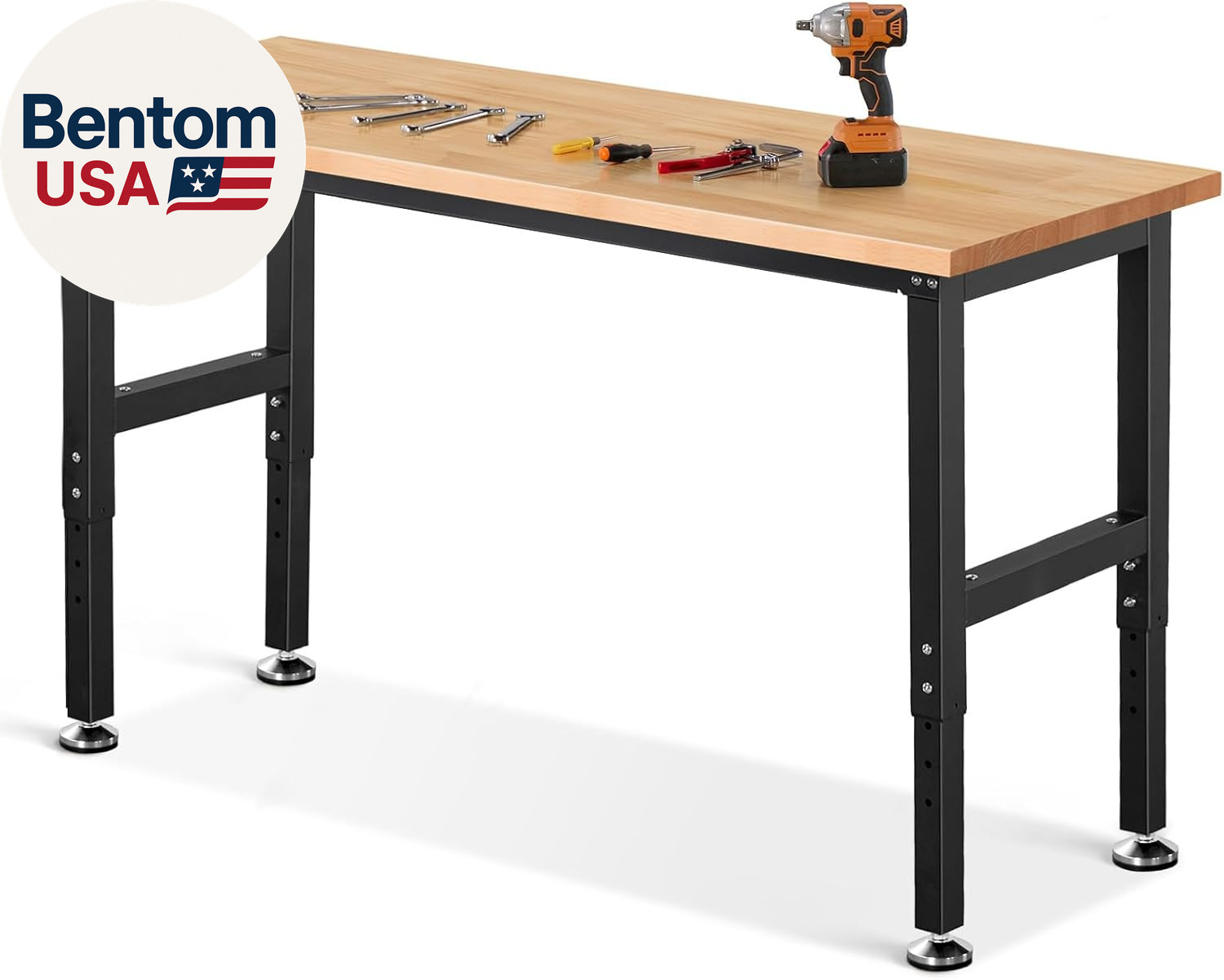 Work Bench 60 Inch Work Table for Garage Heavy Duty Rubberwood Tabletop Workbenc