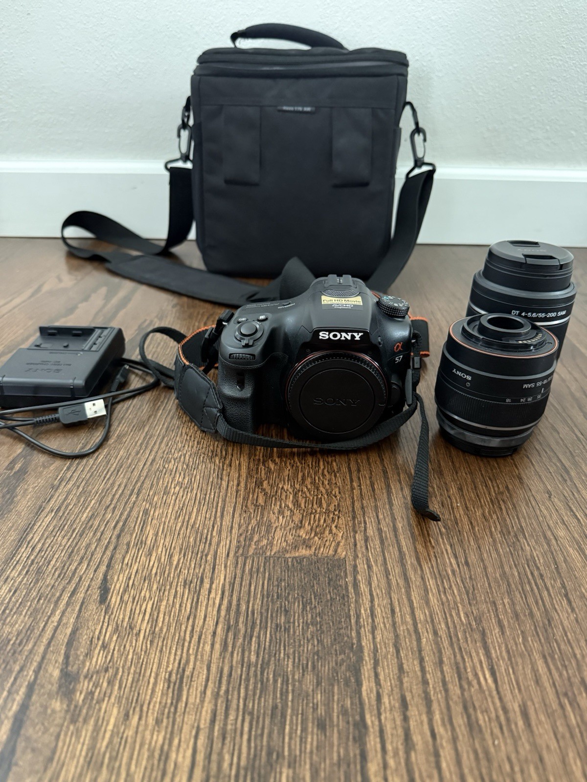 Sony SLT-A57 Alpha DSLR Bundle w/ 18-55 & 55-200 Lenses, Bag, Charger