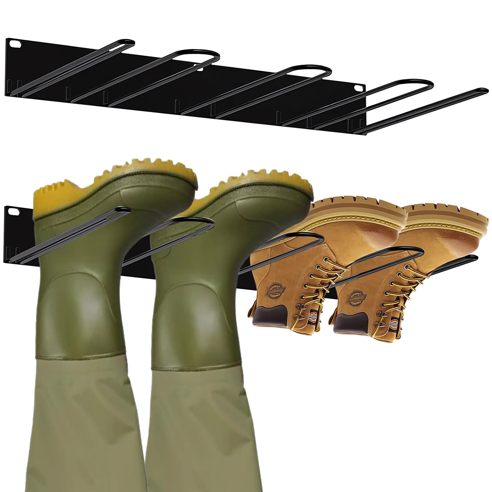 Enwomaty Boot Rack: Boot Hangers Wall Mount Holds 4 Pairs - Metal Wader Hange...