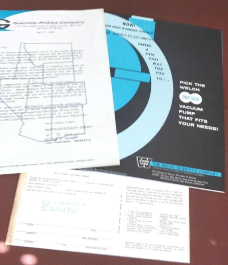 1963 ~ Granville Phillips Co / Welsh Scientific ~ Catalog DUO-SEAL Vacuum Pumps