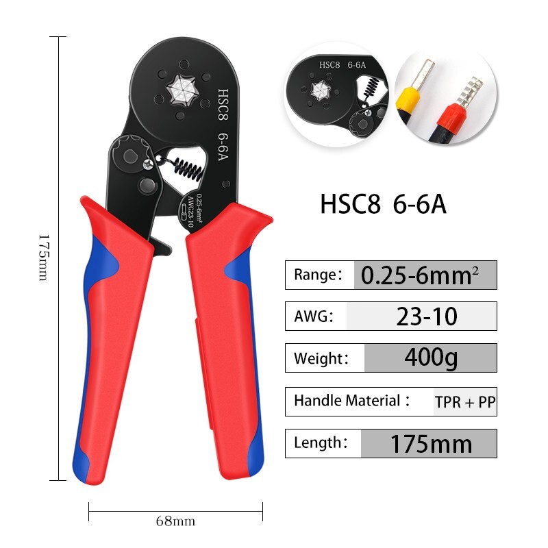 HSC86 - 4A+ Terminal + Multifunctional Wire Stripper Set, Cold - Press Terminal
