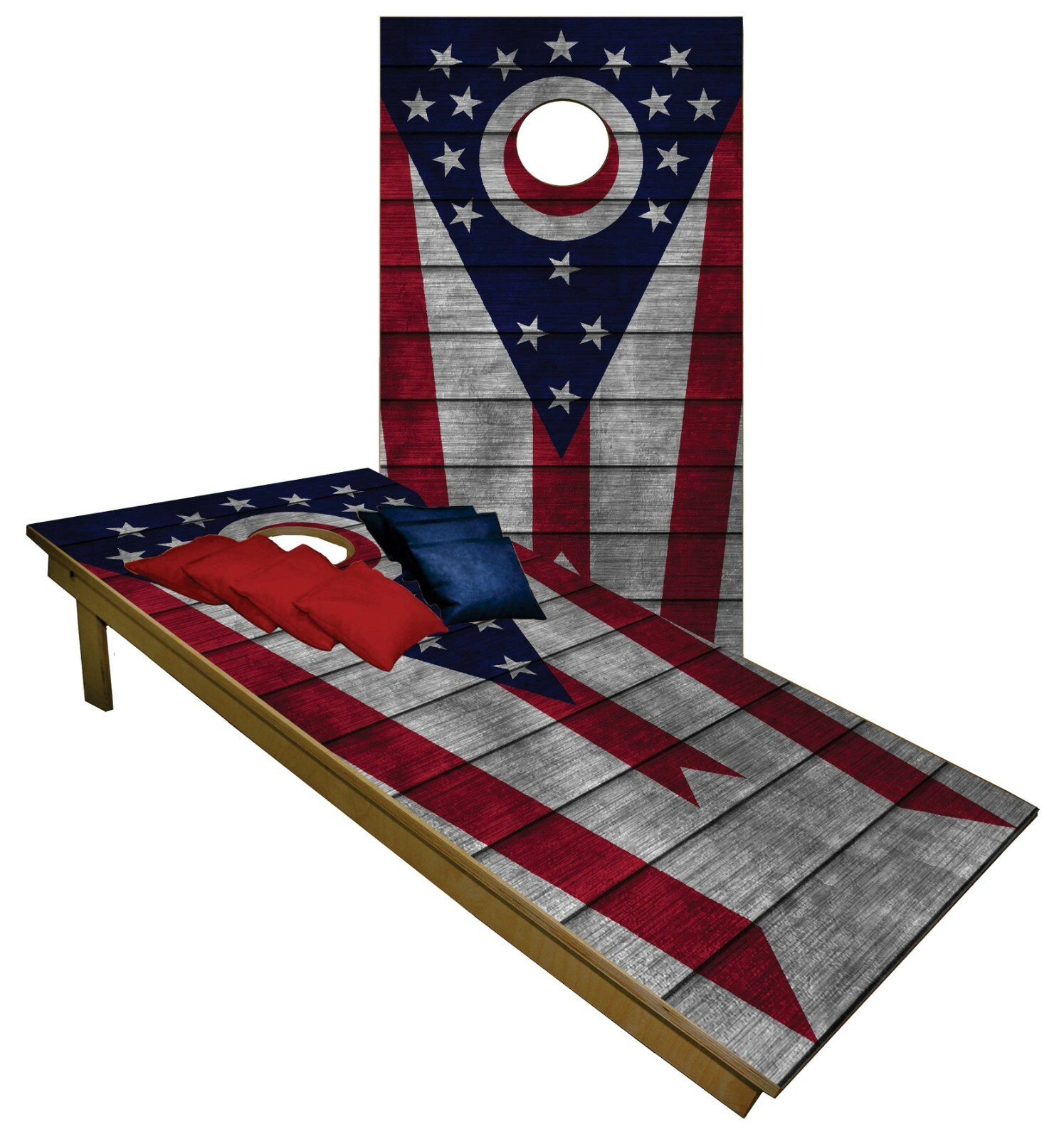 CORNHOLE BEANBAG TOSS GAME w Bags Game Boards Red White & Blue Flag Set 1150