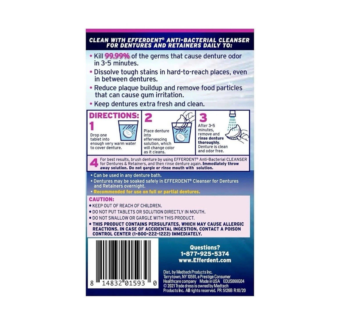 Denture Cleanser Tablets, Complete Clean, Tablets, Multicolor, 252 Count...