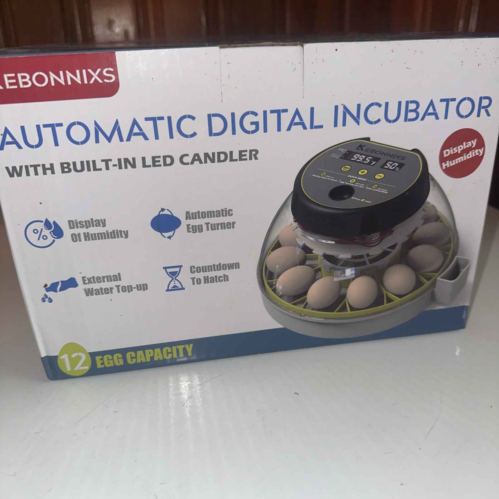 KEBONNIXS 12 Egg Incubator with Humidity Display Egg Candler Automatic Egg Turne