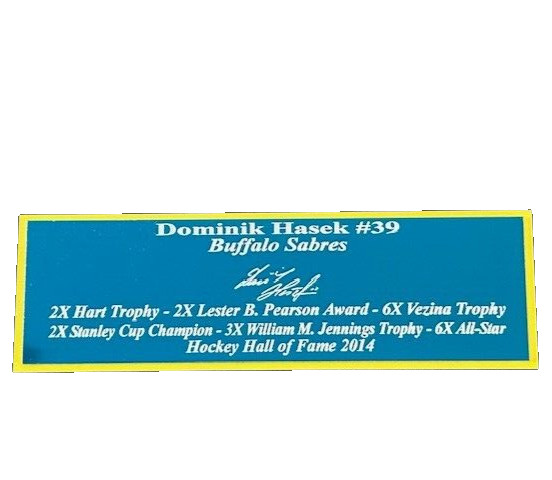 Dominik Hasek Autograph Nameplate Buffalo Sabres Autograph Puck Jersey Photo