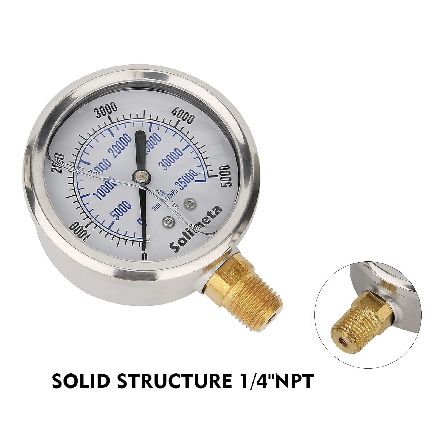 Oil Filled Hydraulic Pressure Gauge 5000 PSI 0-5000 Pa 1/2 NPT Baffled