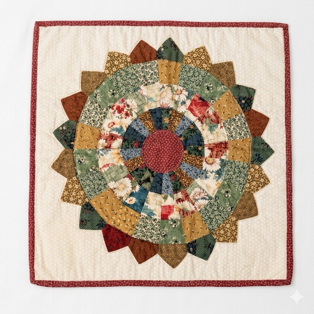 Handmade Dresden Plate Patchwork Quilt Table Topper 20.5x20 Cottagecore