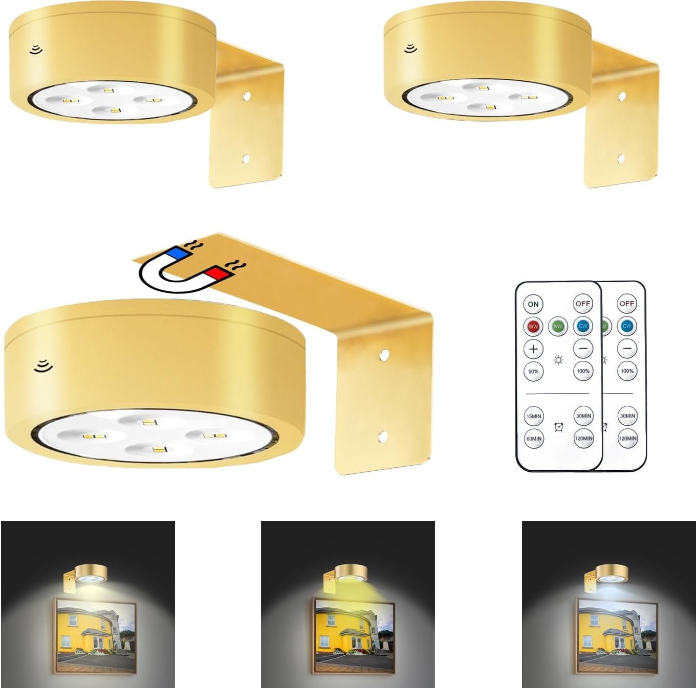 3Pack Picture Light Battery Operated Painting Lights, Wireless Magnetic Displ...