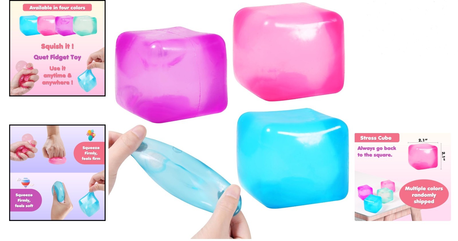 3 PACK Nee Doh Nice Cube Super Solid Squish - Blue Purple Pink - Brand New