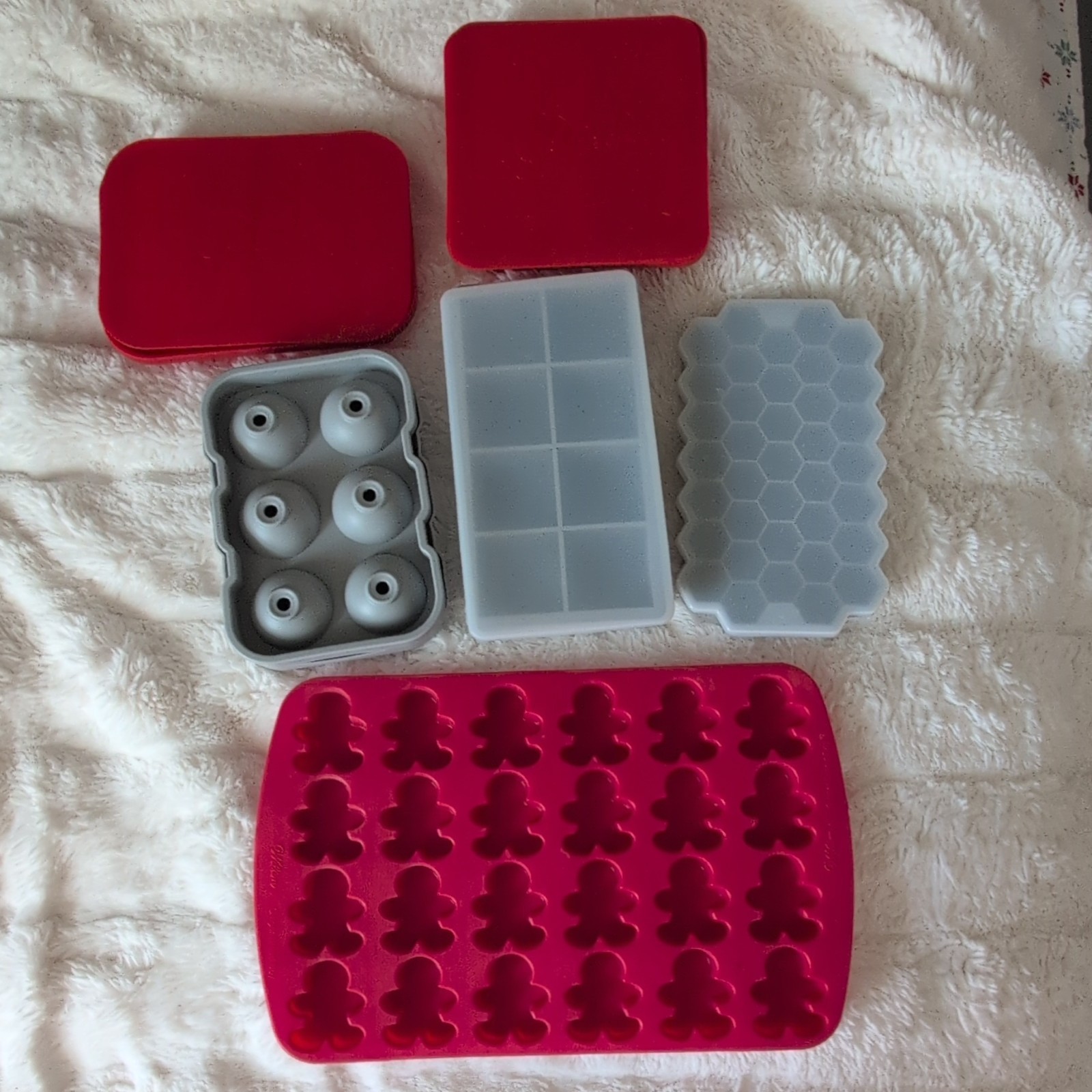 Assorted Silicone Stackable Ice Cube Trays and molds Red and Gray