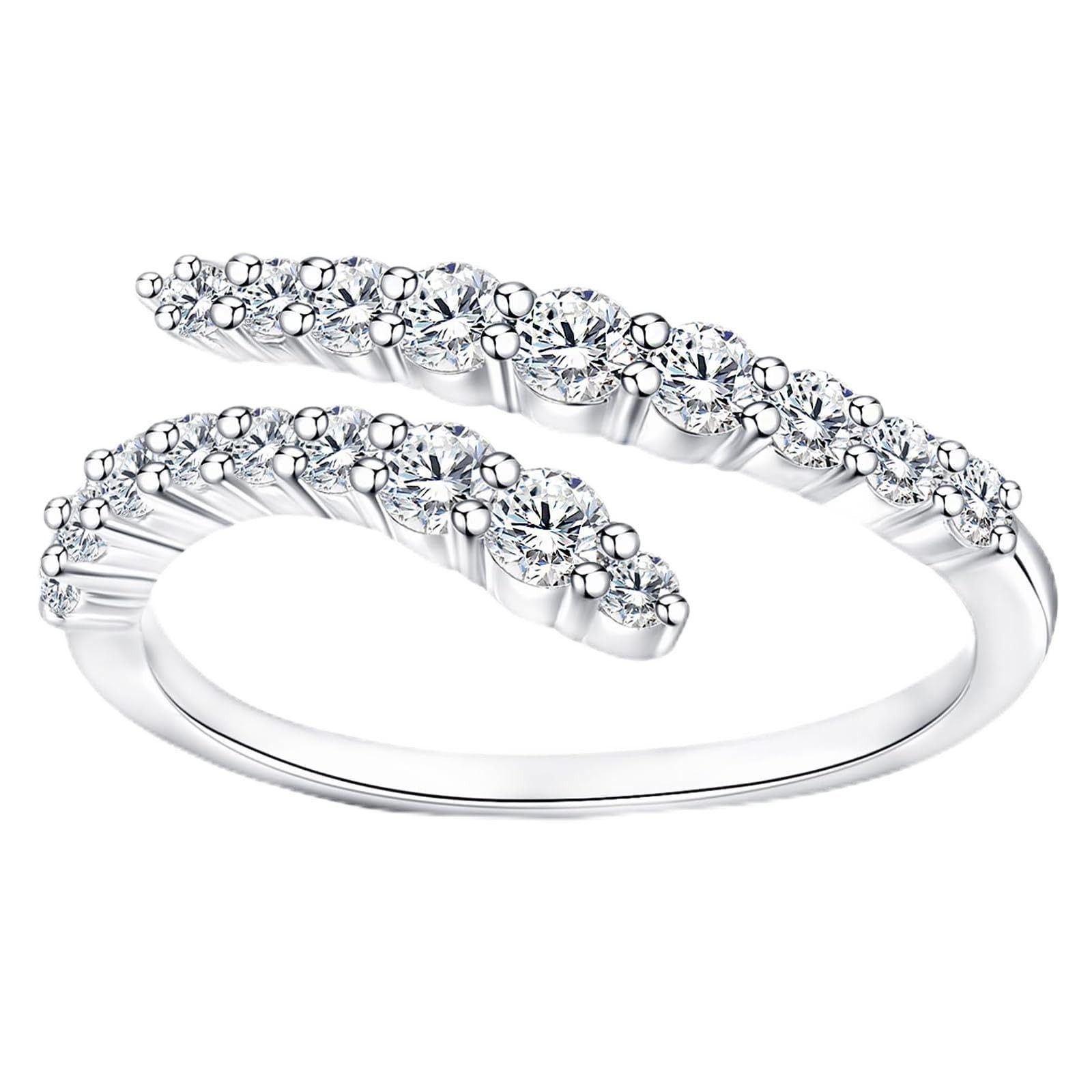 Moissanite Rings, Sterling Silver Ring White Gold Plated Half Eternity Weddin...