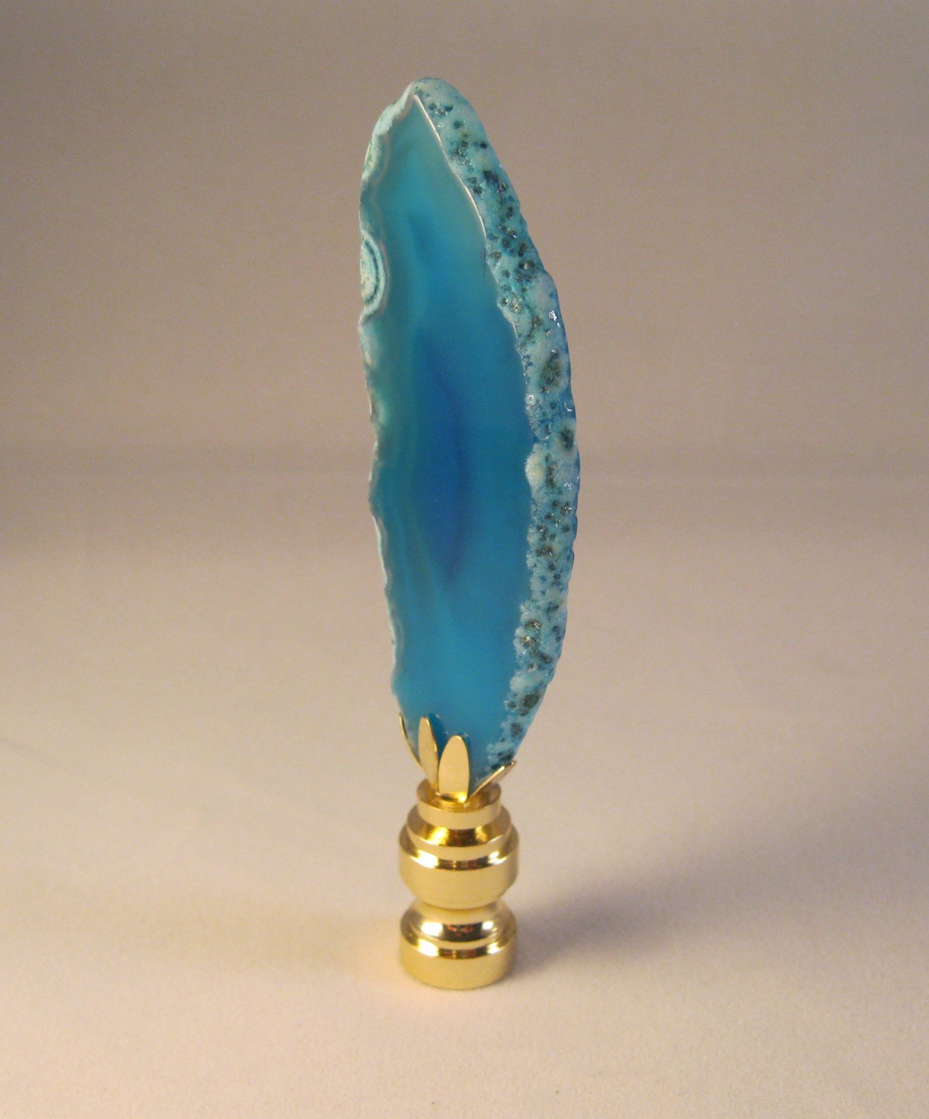 Lamp Finial-Natural BLUE/AQUA AGATE-Brass Base