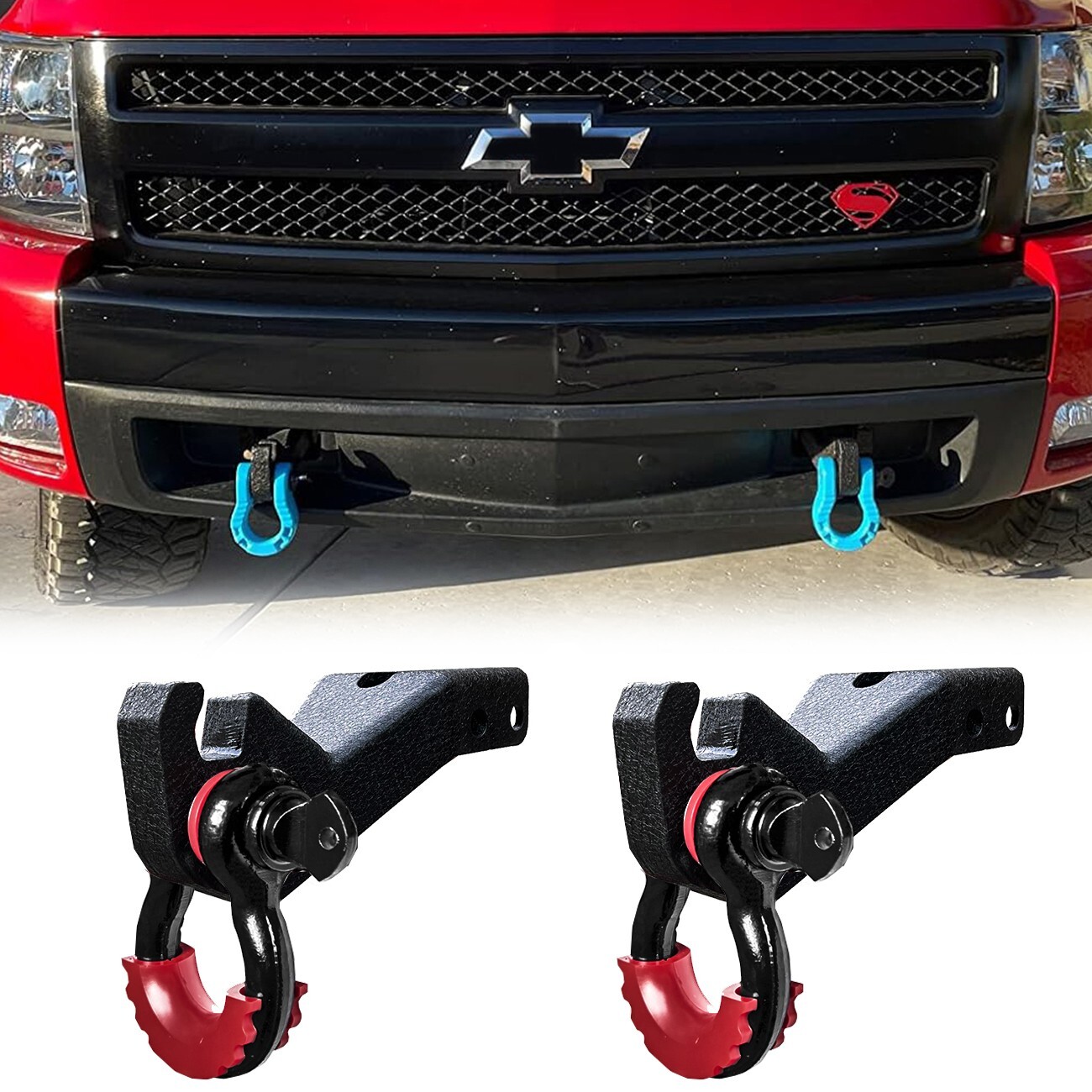 Vijay For 2007-2013 Chevy Silverado 1500 Front Tow Hook Shackle Mounts & D-rings