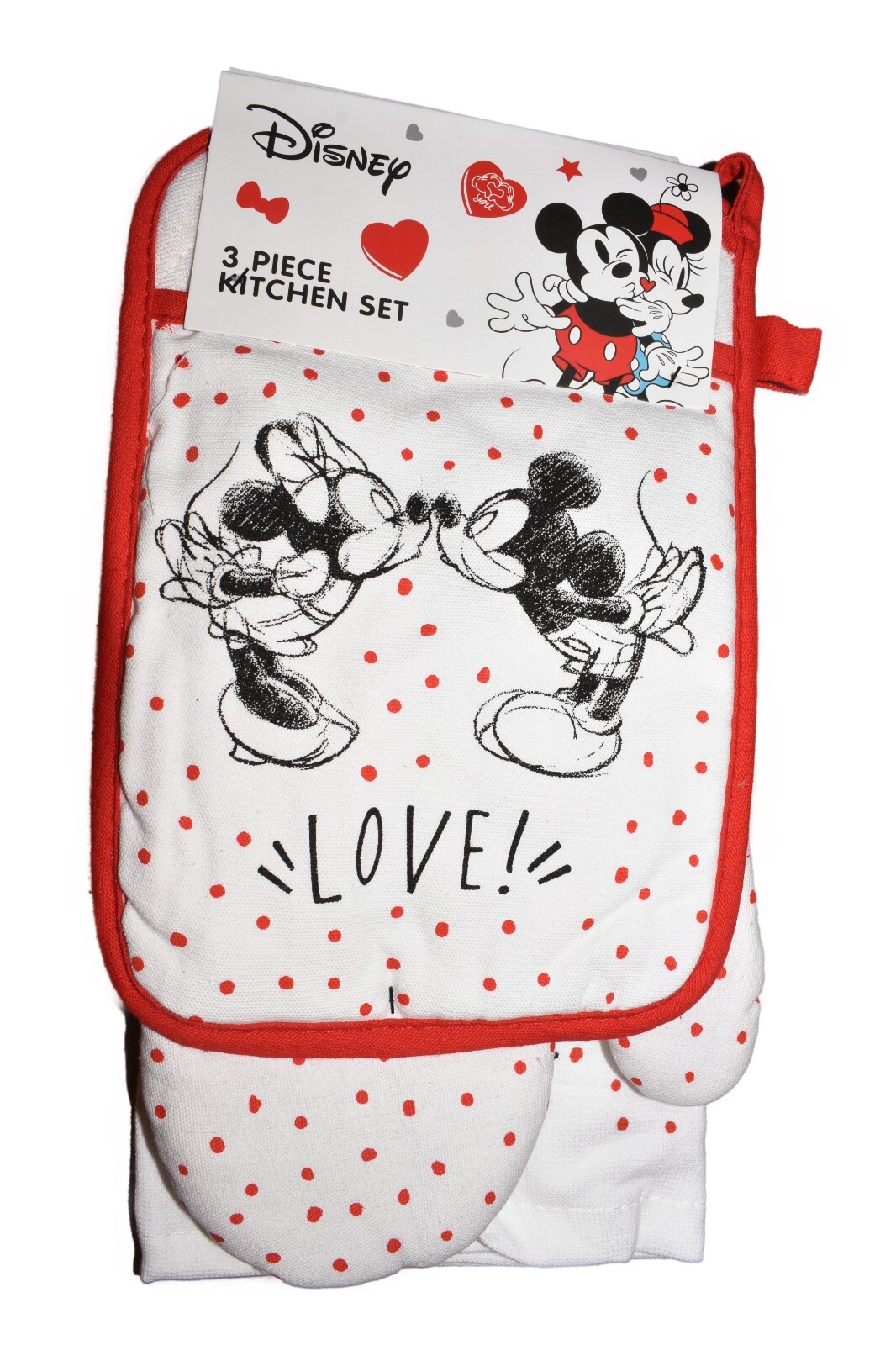 3pc Disney Kissing Mickey & Mini Mouse Love Hand Towel Oven Mitt Potholder