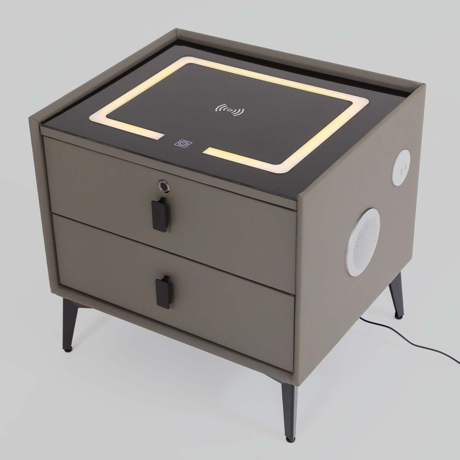 Bluetooth Speaker Smart Bedside Table w/ Light USB& Wireless Charging Modern