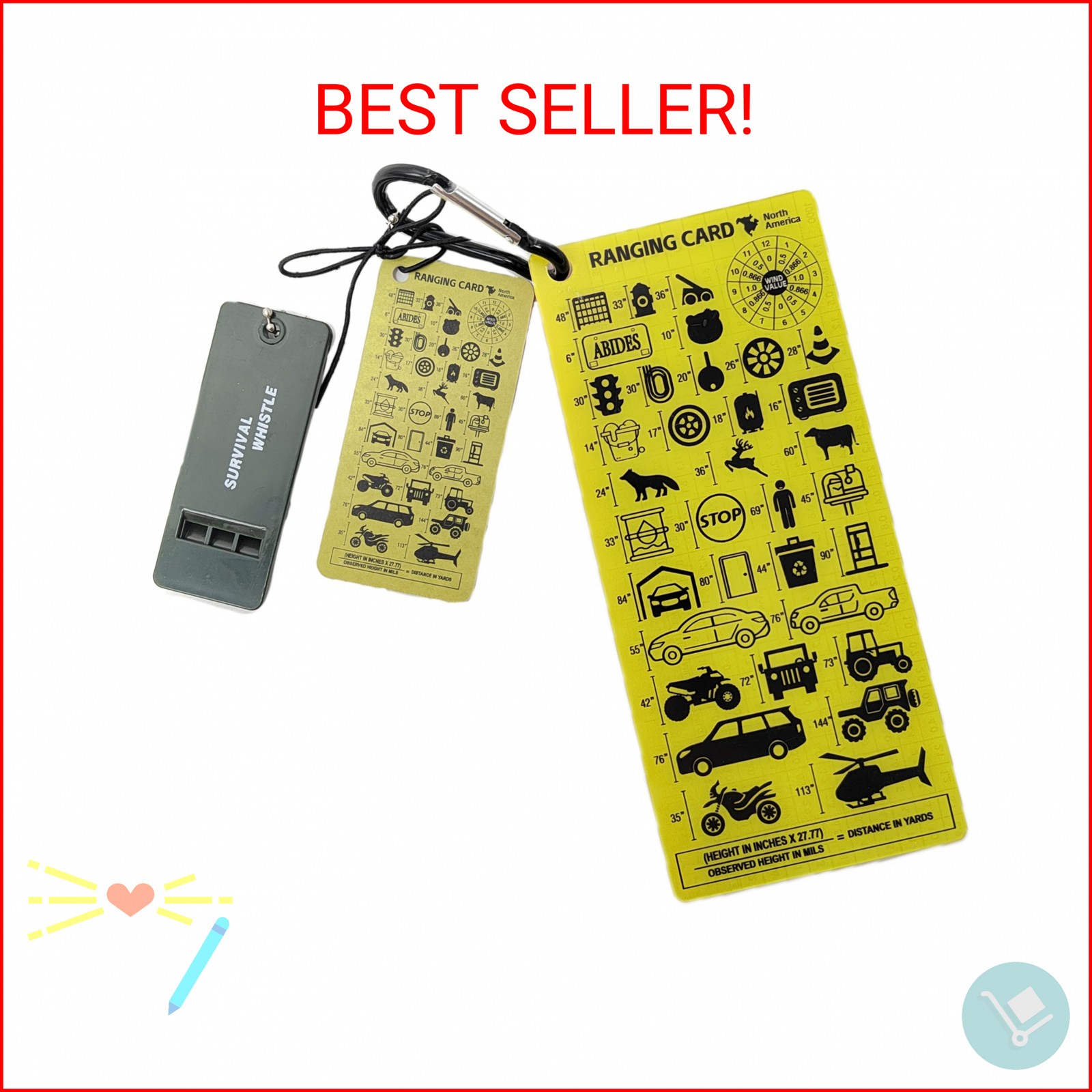 Acecare North American Ranging Card – Mils Scale Tactical Distance Card with Car