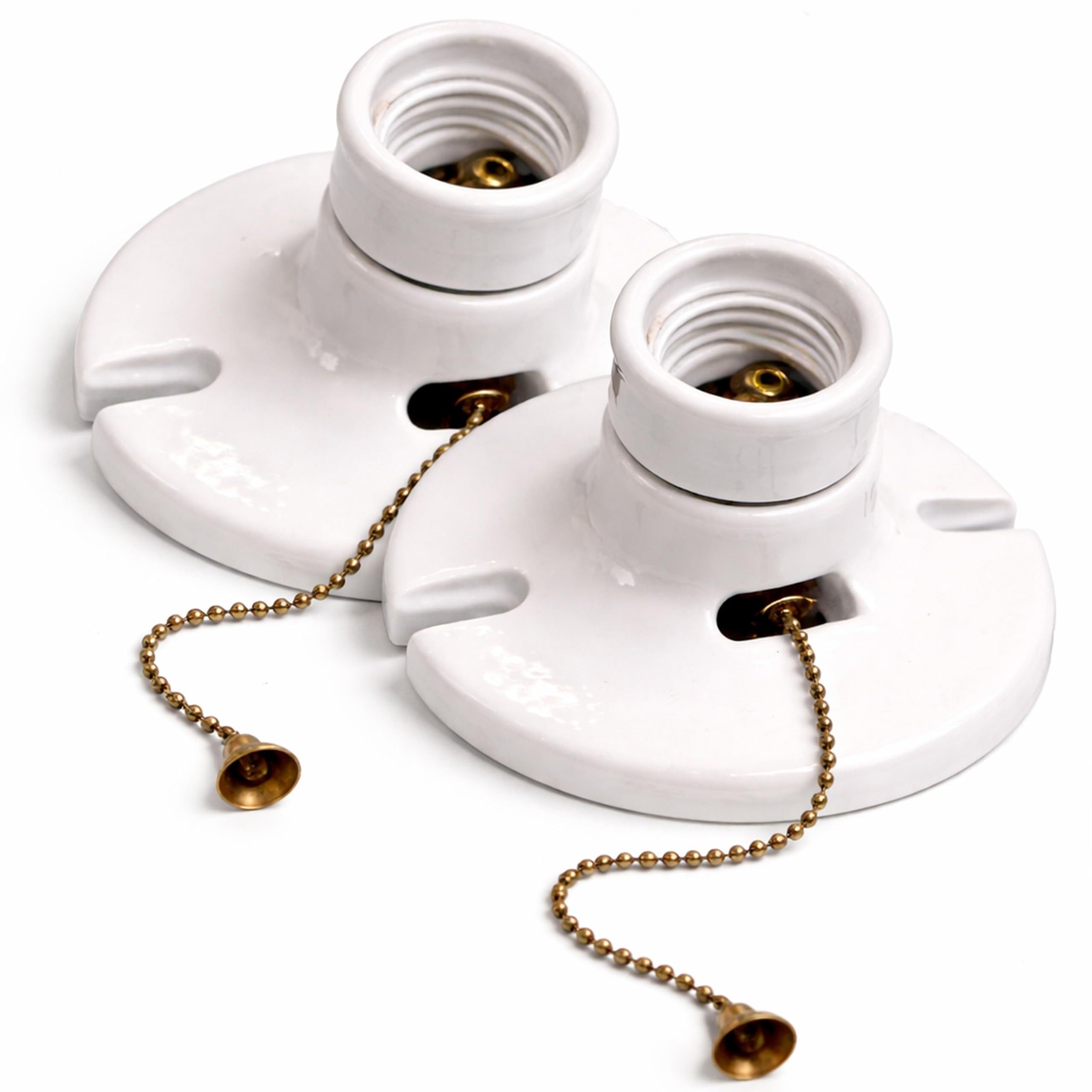 (2 Pack) Pull Porcelain Lamp Holder, Medium Base E26 Ceiling Light Socket, One-P