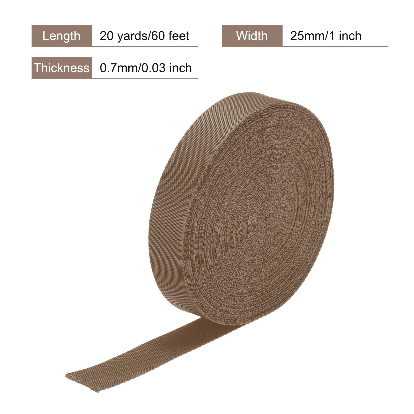 Flat Nylon Webbing Strap 1 Inch 20 Yards Light Brown for Backpack Luggage-rack