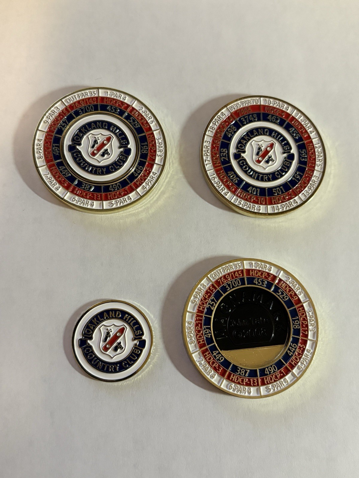 Rare Oakland Hills Country Club 2 PC YARDAGE Double-Sided Medallion Golf Marker