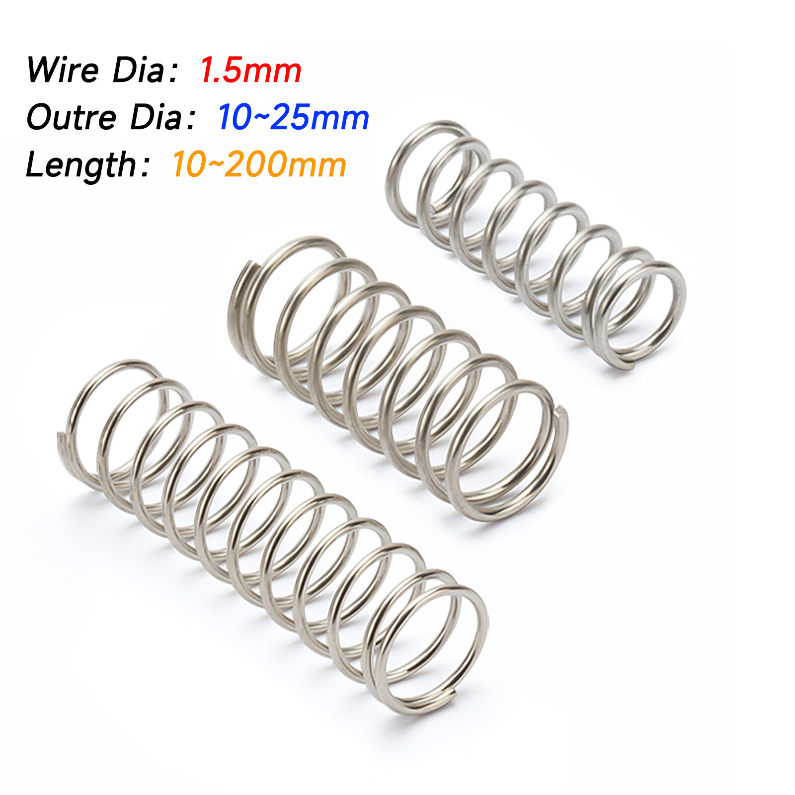 Compression Spring 1.5mm Wire Diameter 10-25mm Outre Diameter & 10-200mm Length