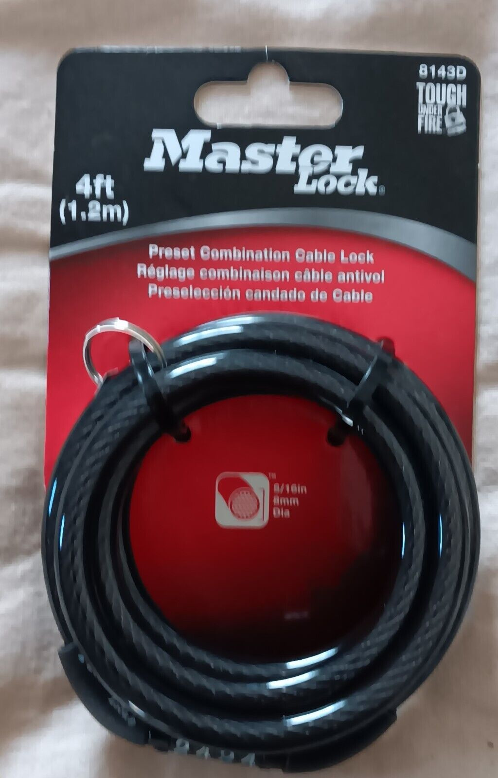 Master Lock Bike Cable Lock Blk 8143D 4 ft L x 5/16" Diameter Preset Combination