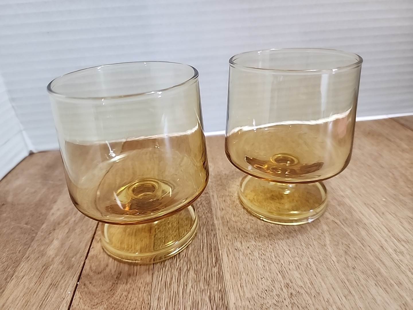 Set of 2 Amber Glass Pedestal Dessert Dishes 4" High x 2-3/4" Wide