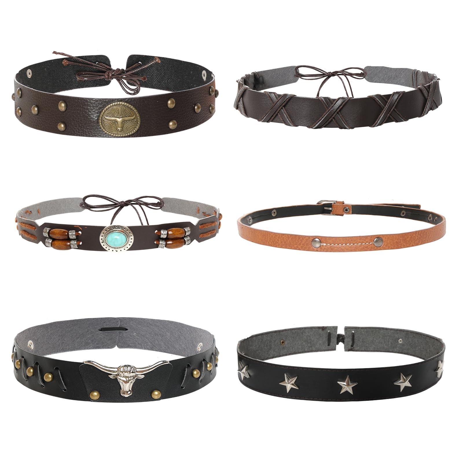 lyy-biuty 6Pcs Cowboy Hat Bands for Women Men 1 Count (Pack of 6), mixed