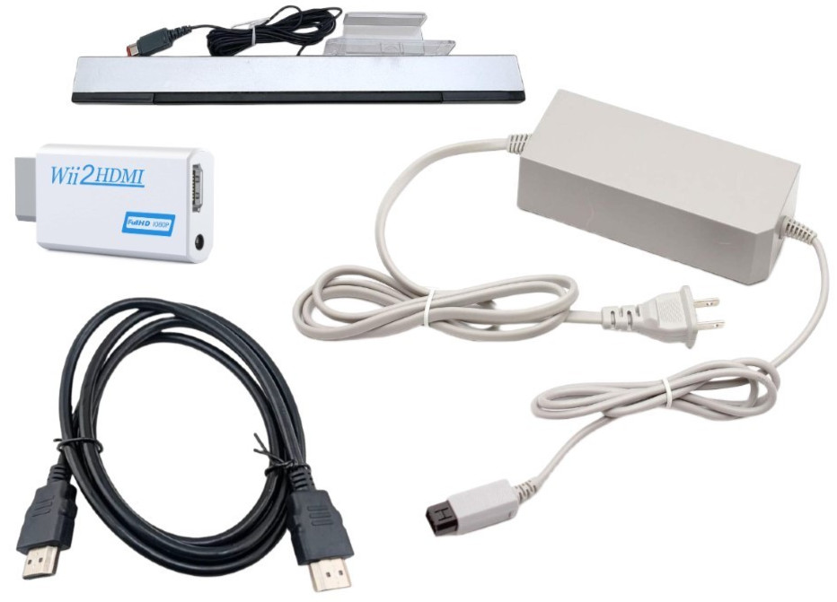 NEW Replacement Power Adapter Sensor Bar HDMI AV Converter Cords SET Kit for Wii
